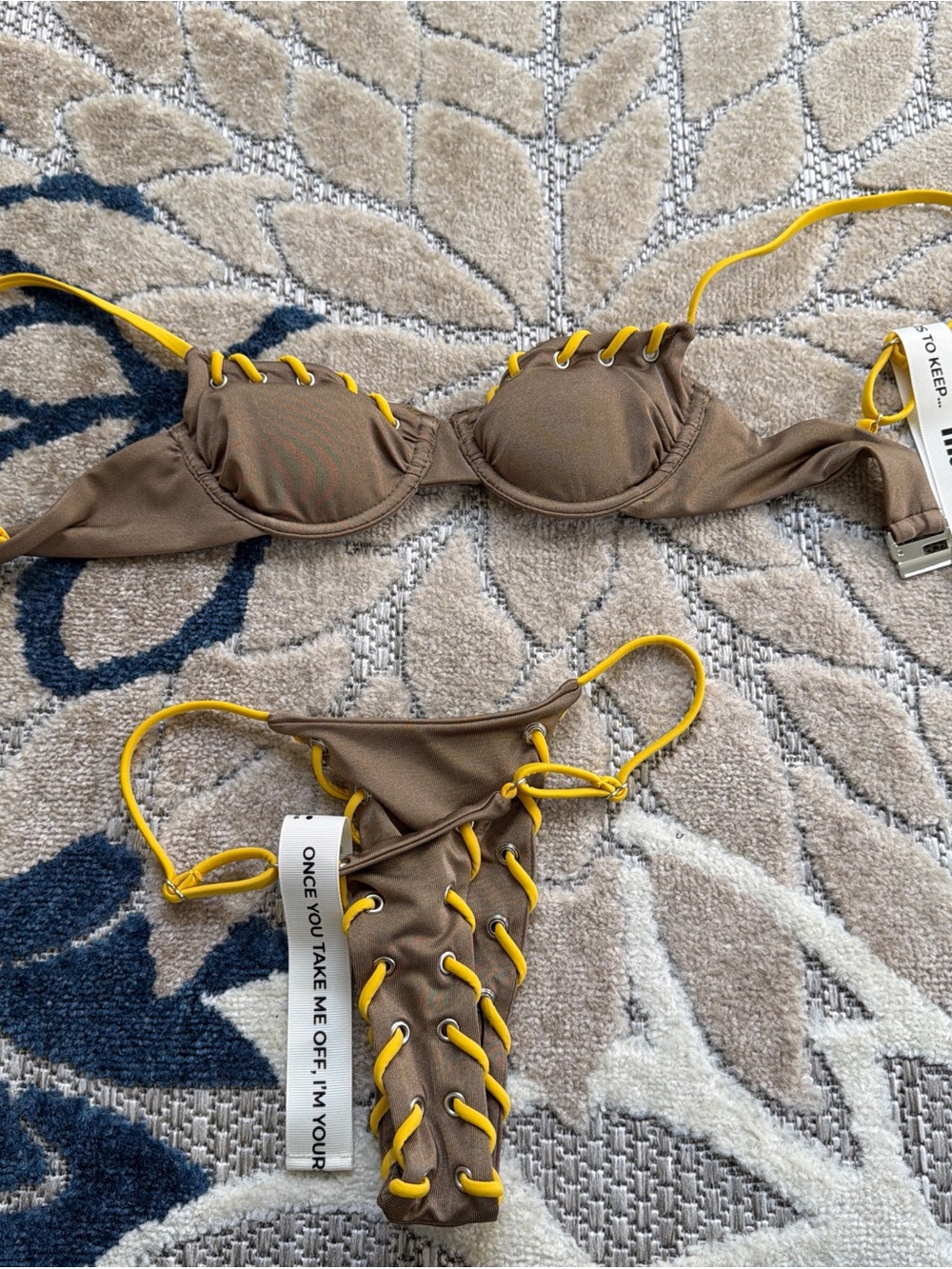 Mars the label Yellow brown Lace-Trim Triangle Bikini - Women Swim Bikini